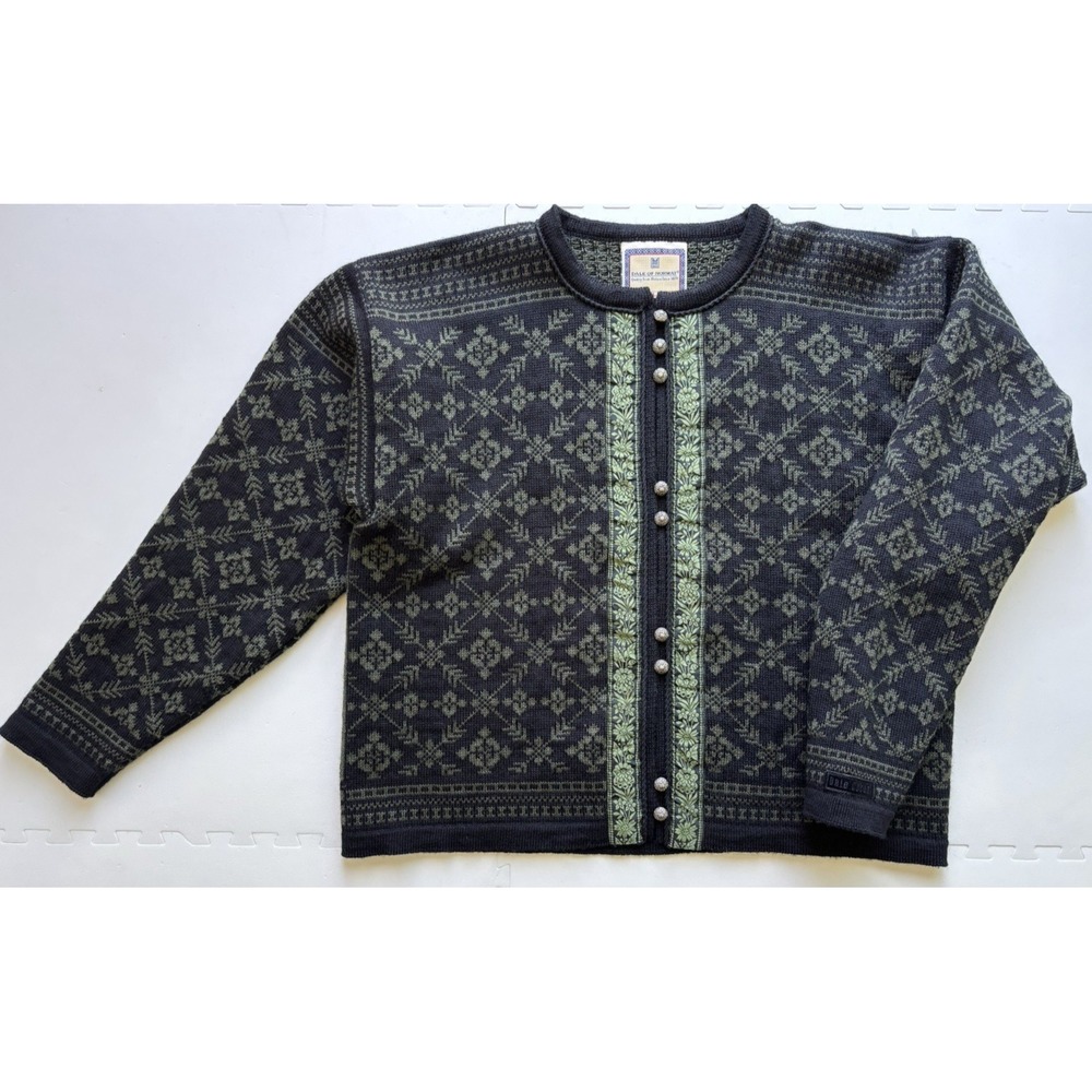 Vtg DALE OF NORWAY Womens Wool Cardigan Sweater Nordic Silver Button - Size L